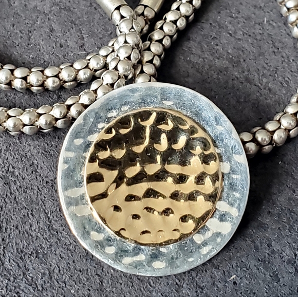 Silpada Hammered 925 Sterling Silver & 14k Gold Plated Pendant Necklace - Picture 3 of 8